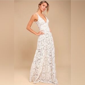 Dress The Population Melina Gold Beige Lace Maxi Dress Women's Size XL